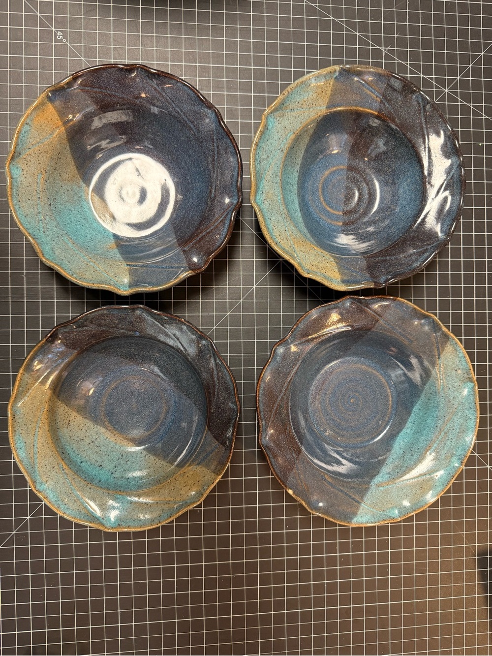 Handmade Blue & Teal Ceramic Bowls - Set of 4